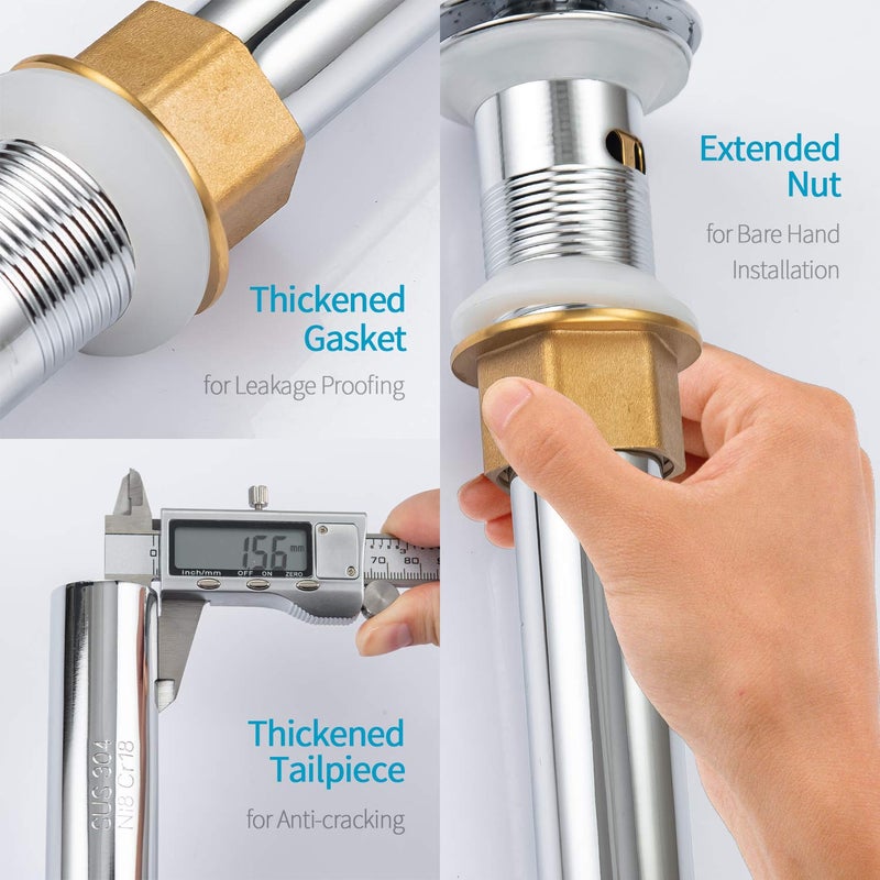 KAIYING Pop Up Drain, Bathroom Sink Drain Stopper with Overflow, Vessel Sink Drain Assembly with Detachable Basket Stopper, Anti-Explosion and Anti-Clogging Drain Strainer (Chrome) - Image 5